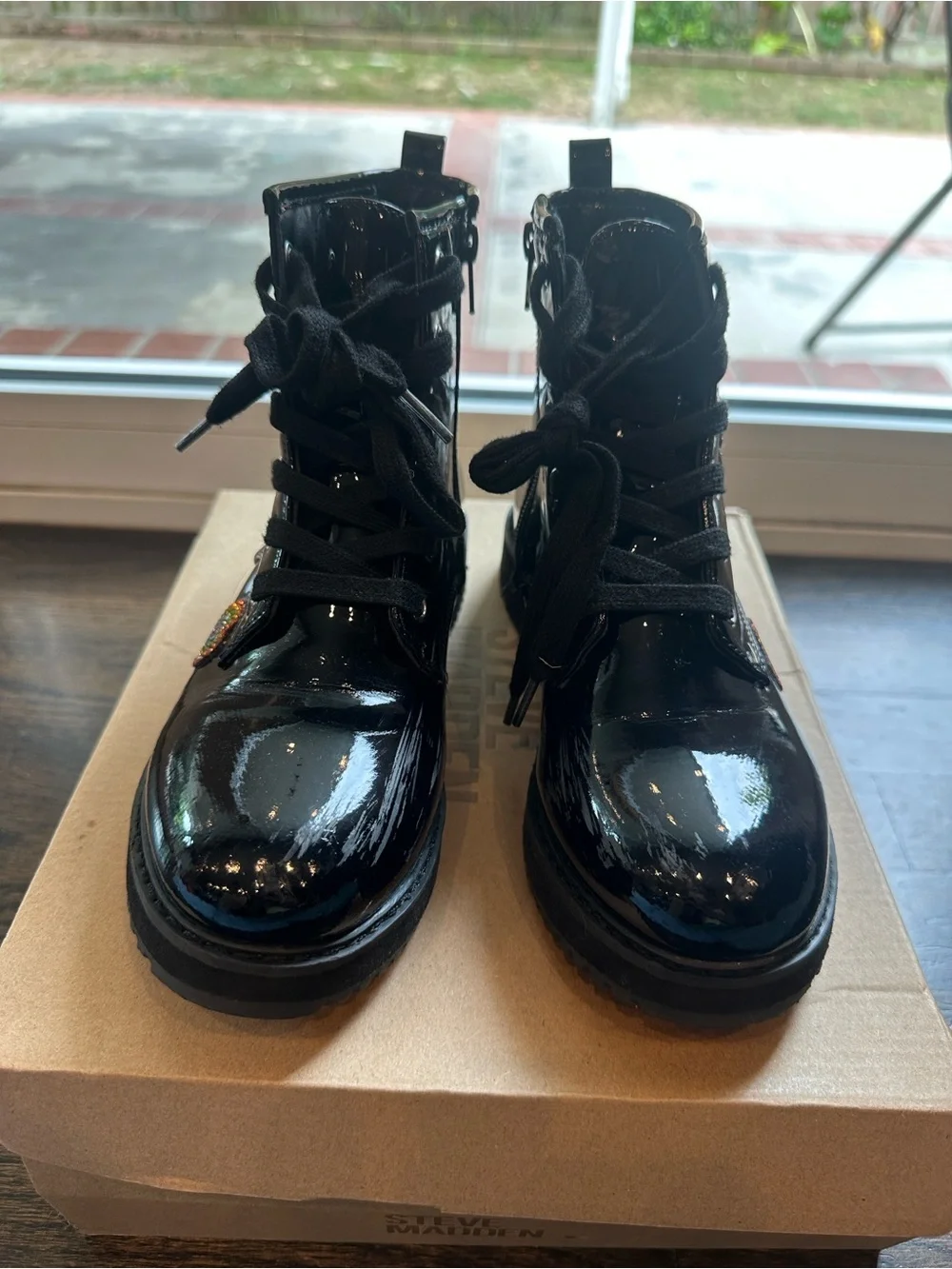 Limited Edition Steve Madden Kids Black Patent rainbow Embellished add-ons Boots